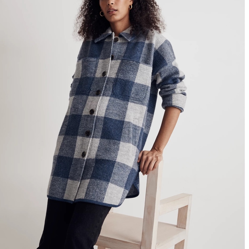 Madewell Responsible Boiled Wool Sweater Jacket in Buffalo Check